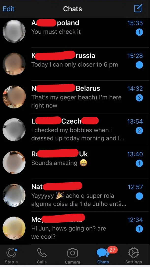 Jeff's WhatsApp with 27 unread chats